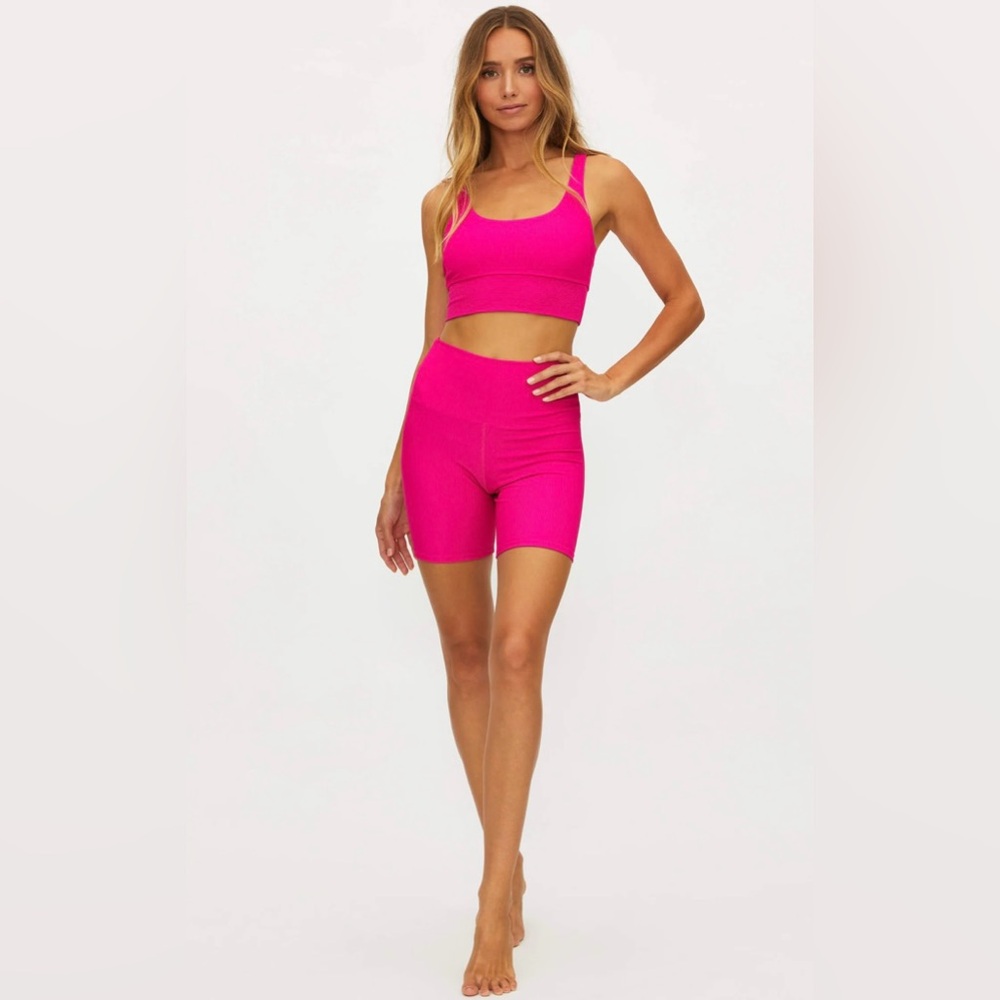 Beach Riot Fuchsia Leah Top and Bike Short Set